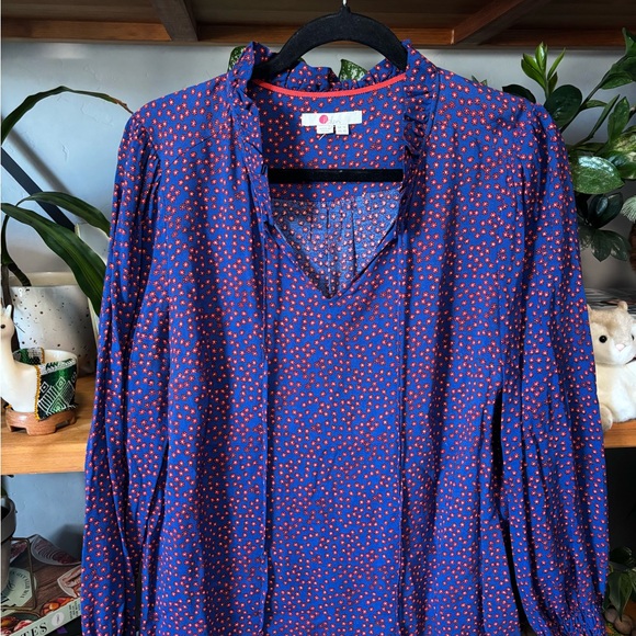 Boden Tops - Boden Melissa Ruffle Neck Blouse, Riviera Blue | Size 10